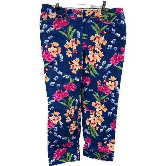 Lands’ End Women’s Floral Pants Size 10 Mid Rise Straight Leg Stretch Cotton - Picture 1 of 9
